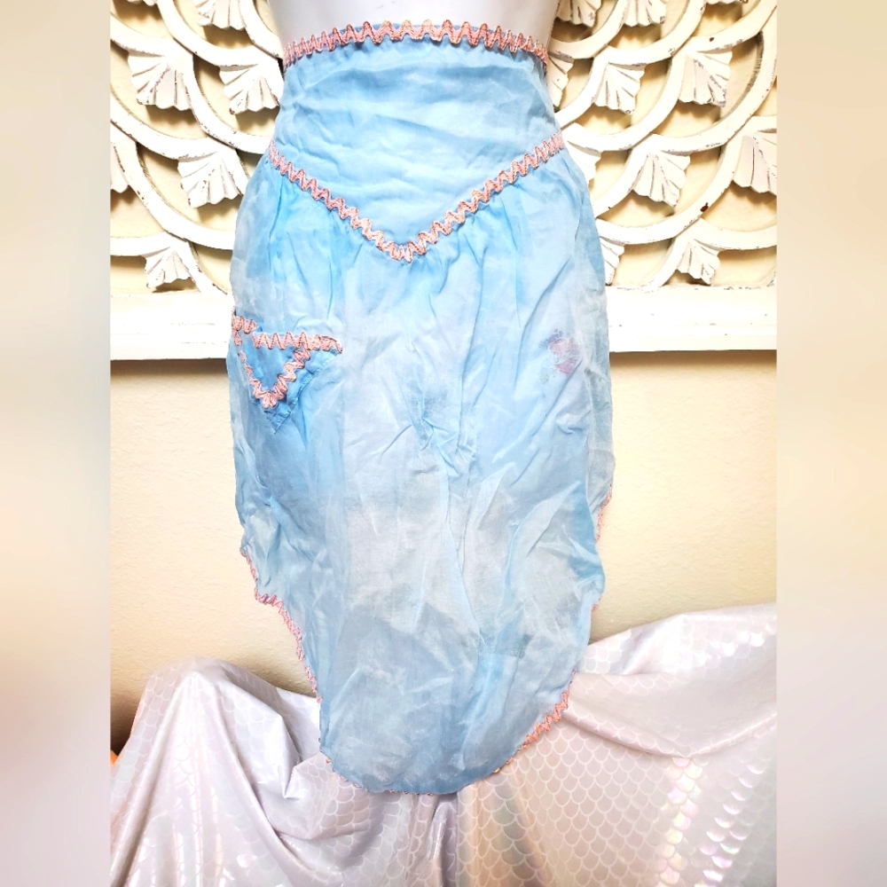 Authentic Vintage Retro Blue and Pink Half Apron Adjustable Size Bow Tie